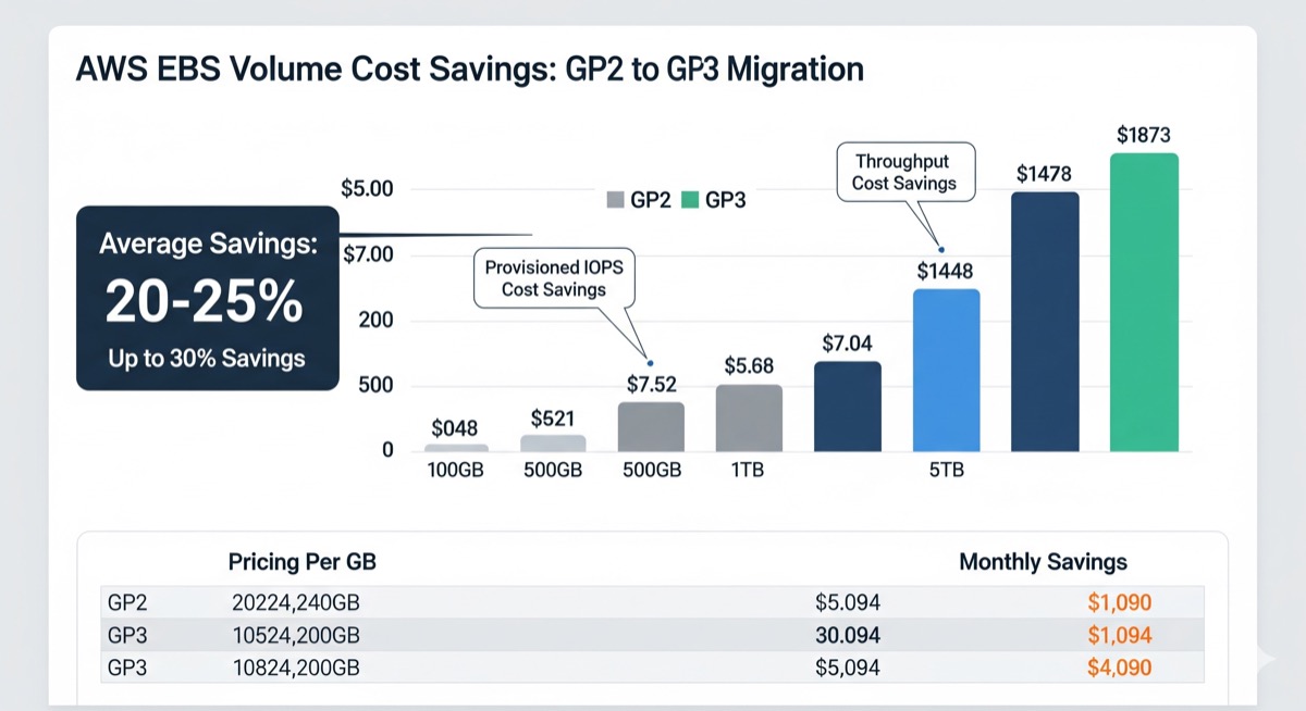 AWS EBS GP2 to GP3 migration cost savings comparison
