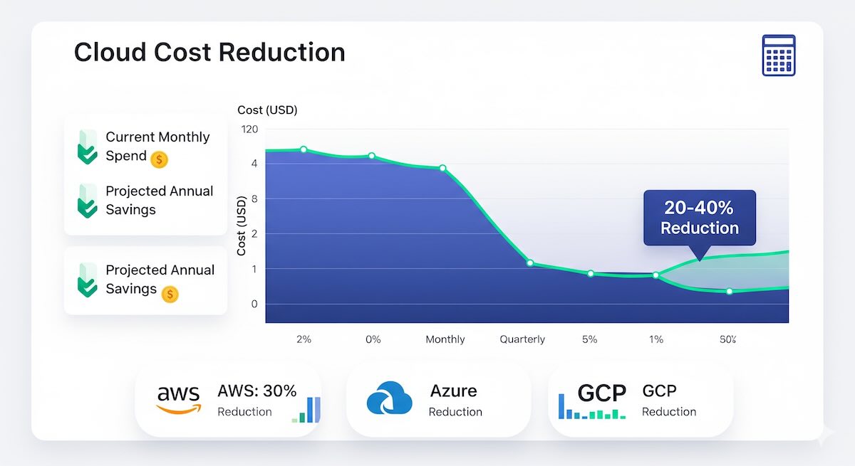 Cloud cost optimization dashboard showing savings